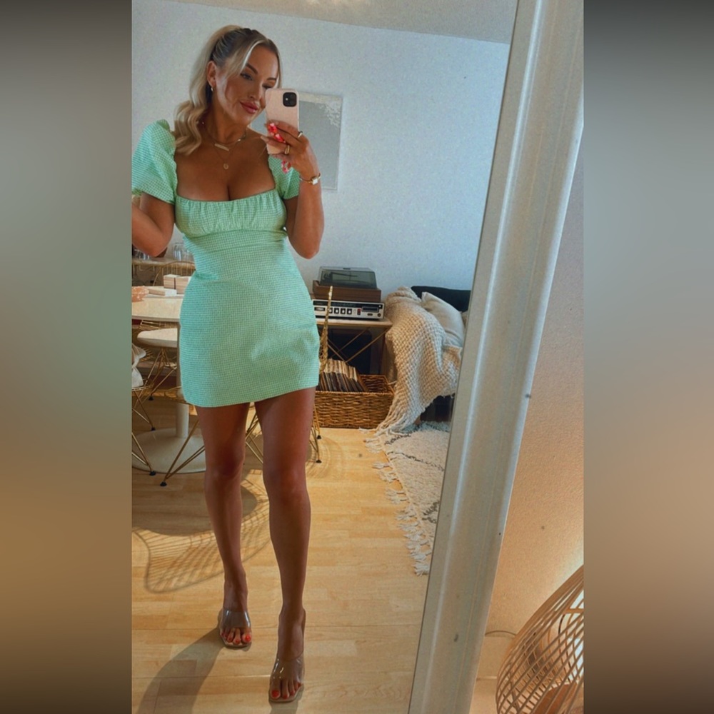 Green plaid with white Zara summer/fall dress